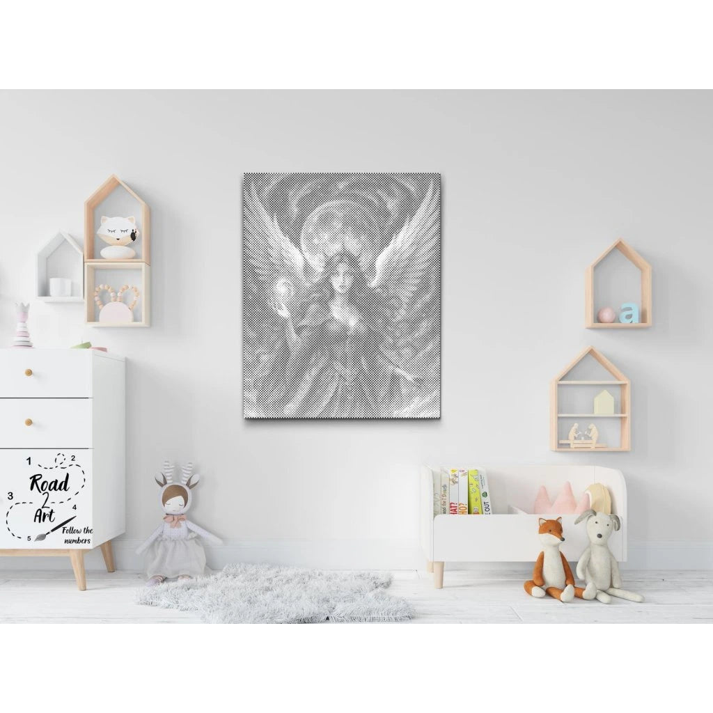 Punktmalerei Leinwand: himmlischer Engel mit ausgebreiteten Flügeln