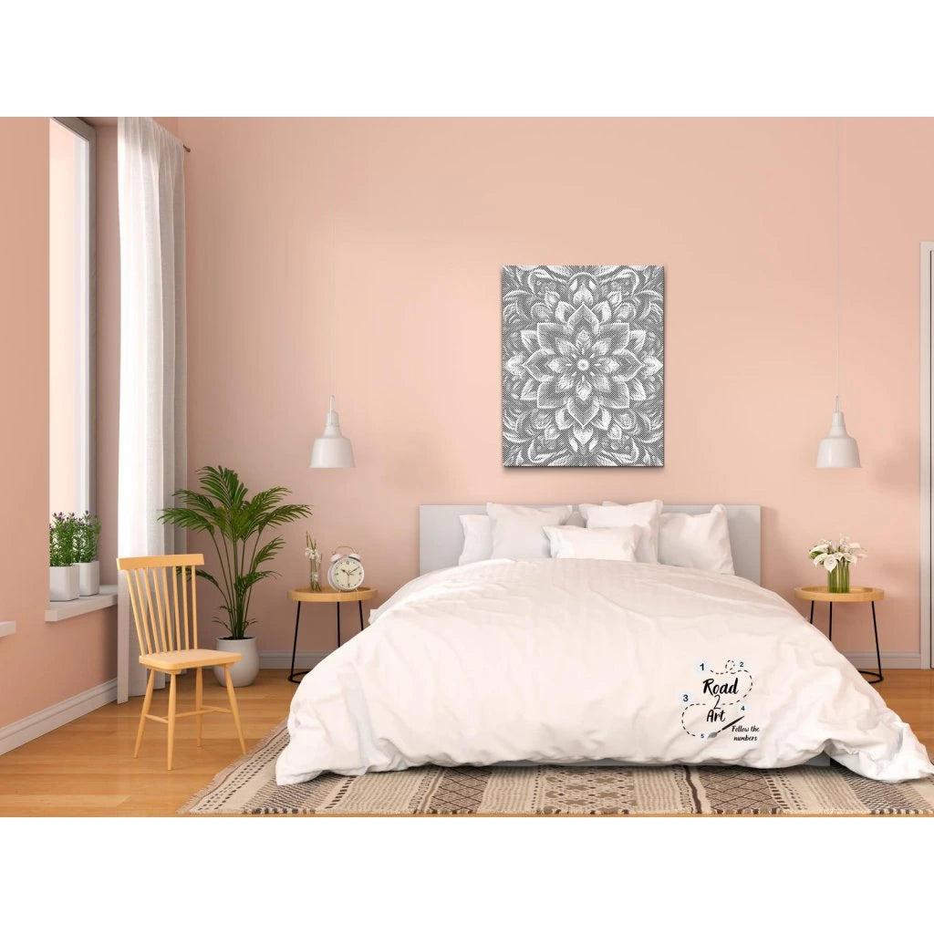 Punktmalerei Leinwand mit detailliertem Blumen-Mandala