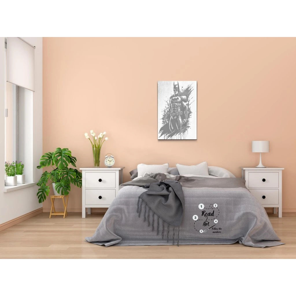 Punktmalerei Leinwand: BATMAN™ Heldensilhouette im Splash/Comic-Look