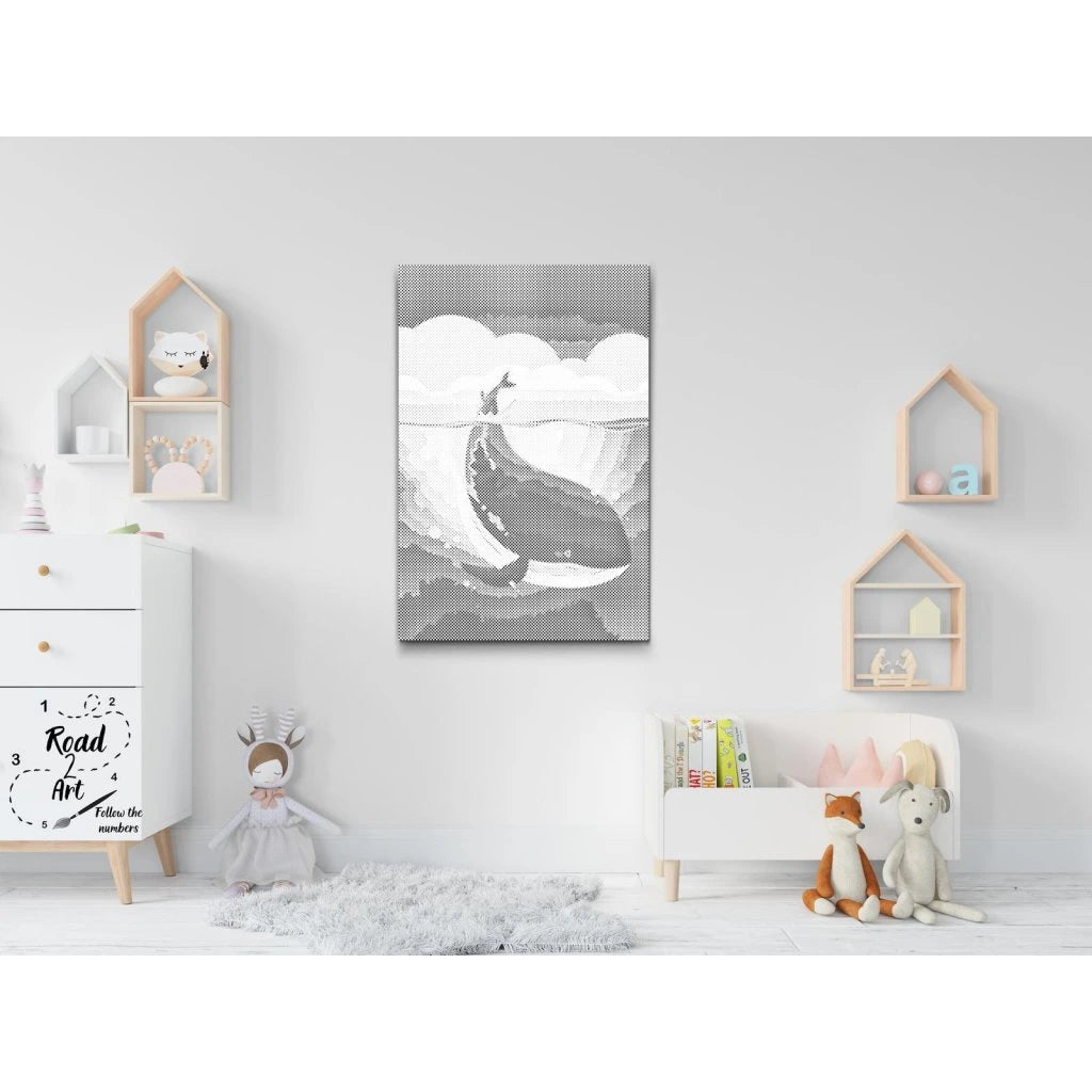 Punktmalerei Leinwand – Wal in stilisierter Meereslandschaft