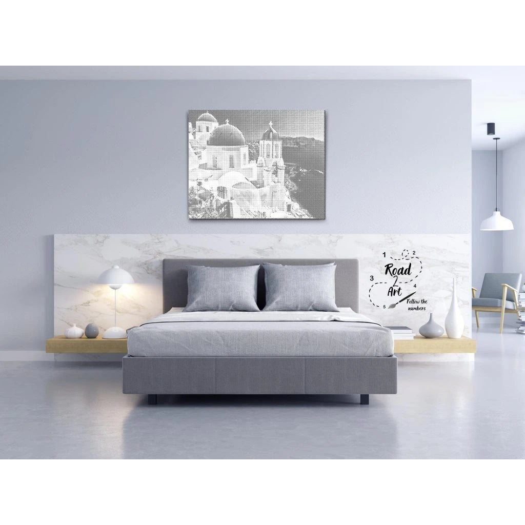 Punktmalerei Leinwand – griechische Insel Santorini Stadtpanorama