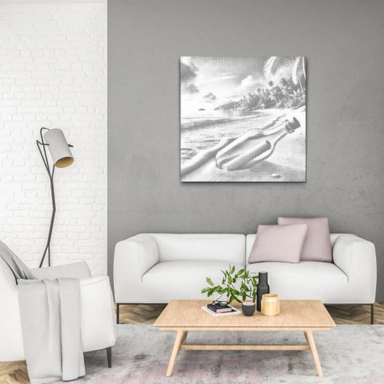 Punktmalerei-Set mit Flasche im Sand – für Träumer*innen und Meeresfans.