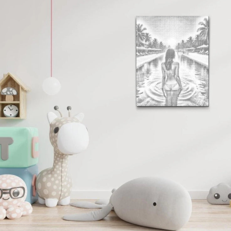 Punktmalerei Urlaubsbild mit türkisfarbenem Wasser