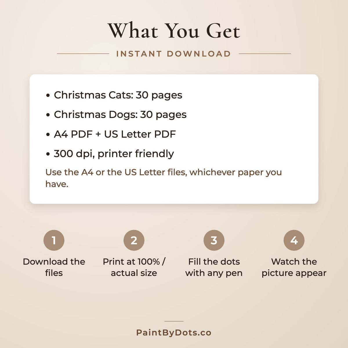 Download files in the Christmas Pets dot painting bundle and how to print them (dot painting)