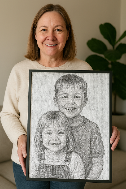 Detailaufnahme eines Punktmalerei-Musters mit bunten Acrylpunkten auf schwarzem Hintergrund