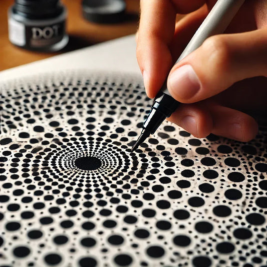 Was ist Punktmalerei – Infografik mit Dot Painting Muster, Farben und Werkzeugen