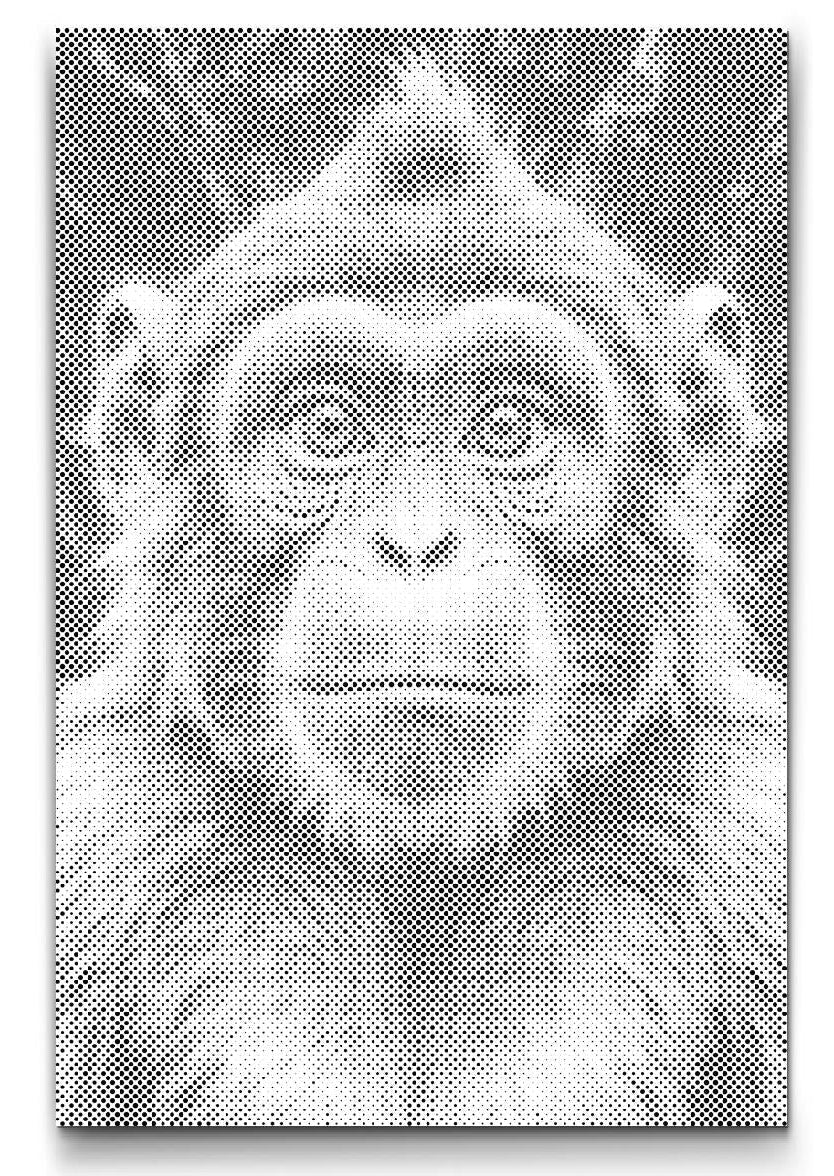 Affe Dot Painting in Punkttechnik – modernes Wandbild in Schwarz Weiß mit gleichmäßigen Punkten