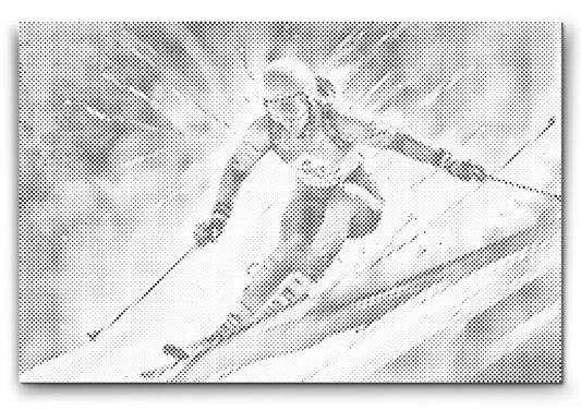 Dot Painting Ski Alpin – Punktmalerei Motiv mit Skifahrer in winterlicher Berglandschaft