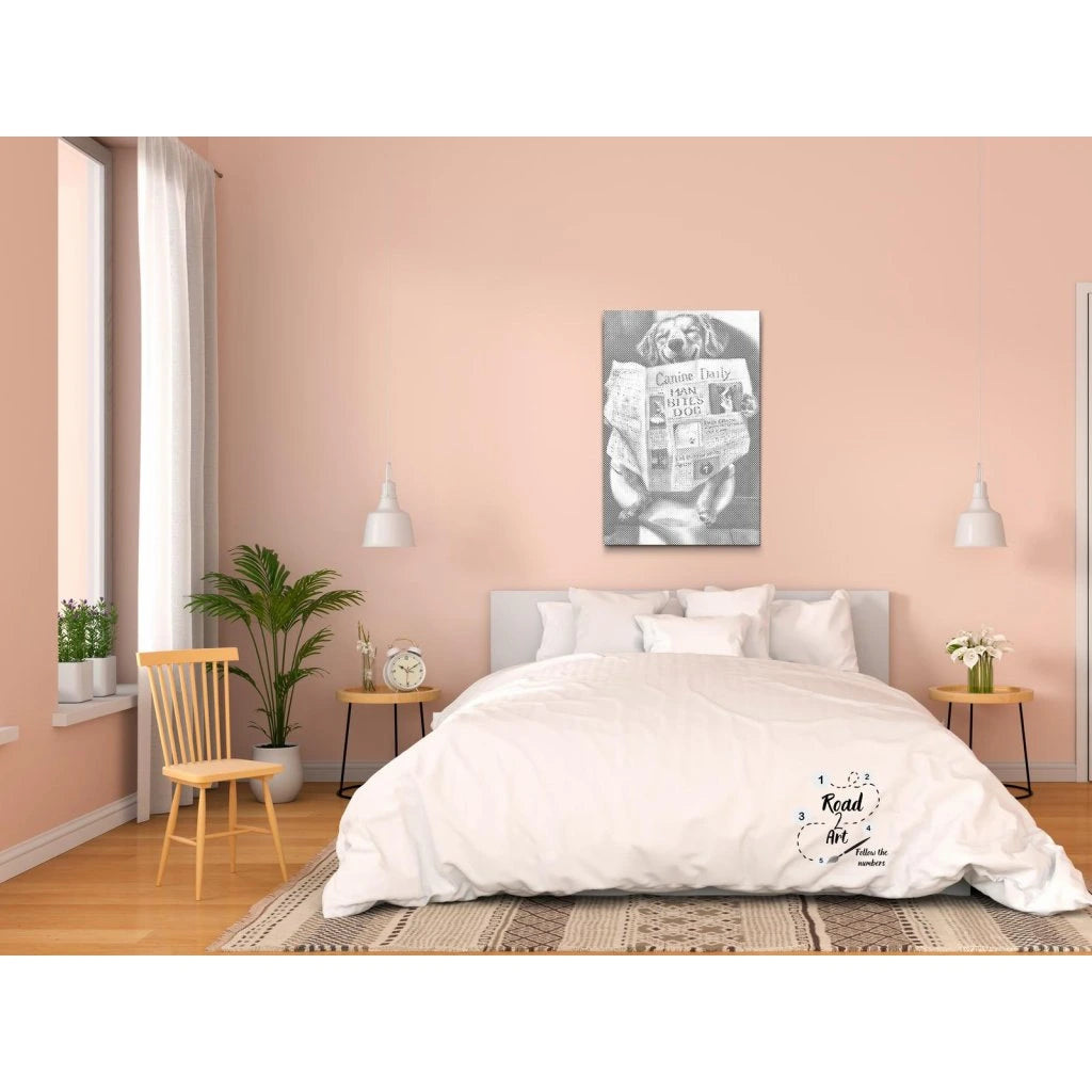 Punktmalerei Leinwand – witzige Hunde-Kunst für Bad & Gäste-WC