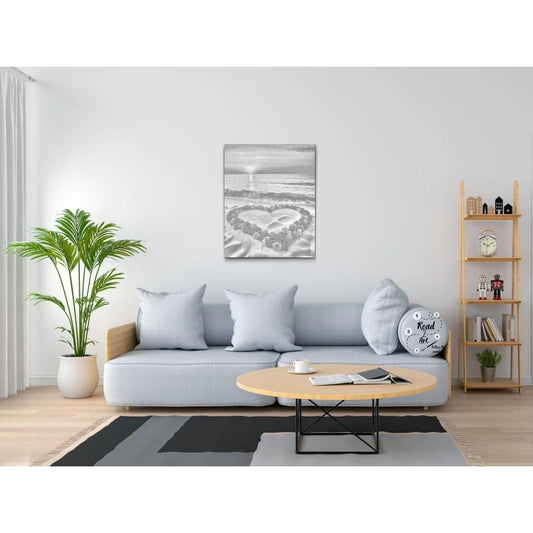 Punktmalerei Leinwand – Herz aus Blumen am Strand, romantisches Motiv