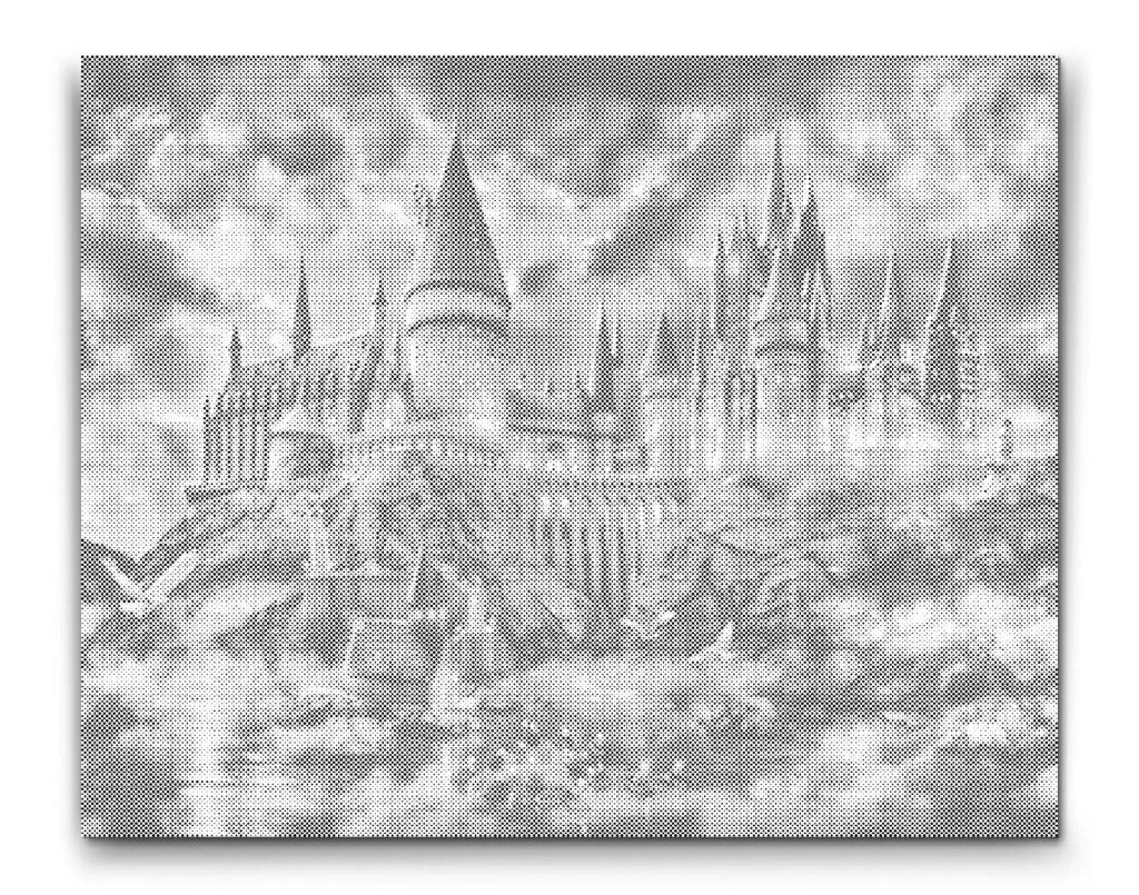 HOGWARTS™ Schloss über Felsen im Nebel – lizenziertes Dot Painting