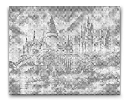 HOGWARTS™ Schloss über Felsen im Nebel – lizenziertes Dot Painting