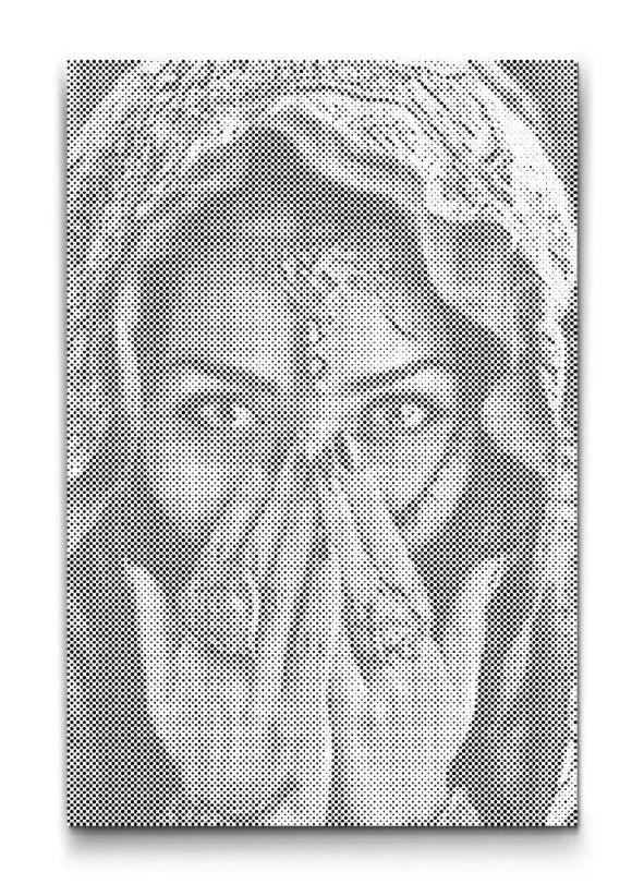 Dot Painting Porträt: Frau mit Schleier, Hände vor dem Gesicht, Schmuckdetails