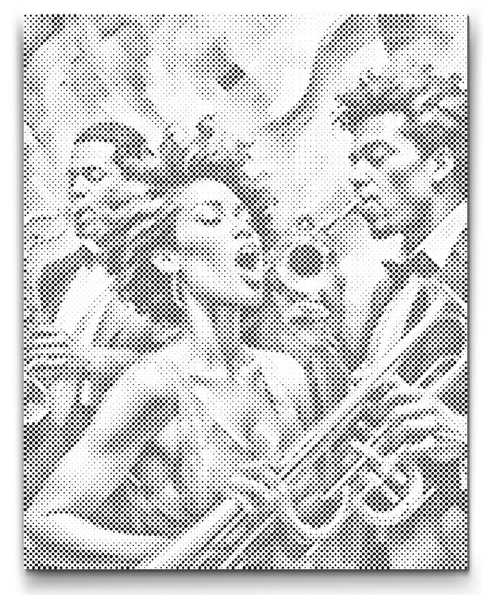 Dot Painting Jazzsänger – Punktmalerei Porträt eines Sängers mit Mikrofon im Retro-Stil