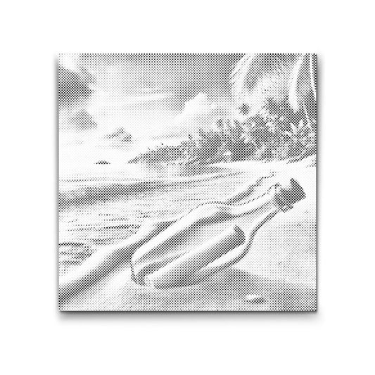 Dot Painting Motiv einer Flaschenpost am Strand – geheimnisvoll und atmosphärisch.