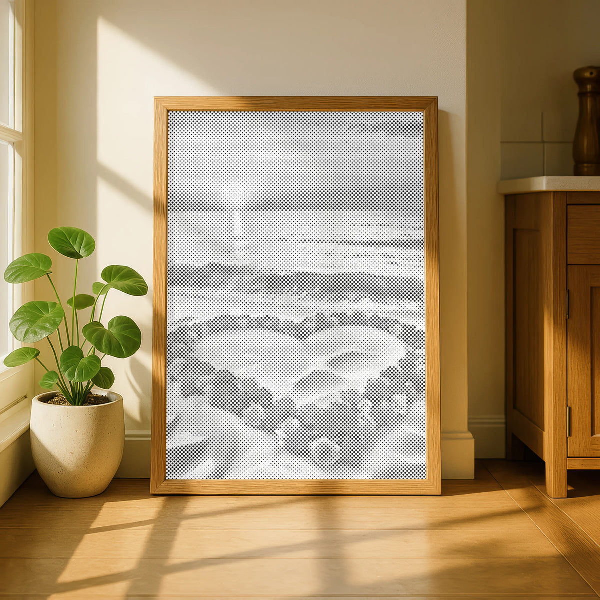 Flower Heart on the Beach | Dot Painting Kit som færdigt mal med prikker motiv