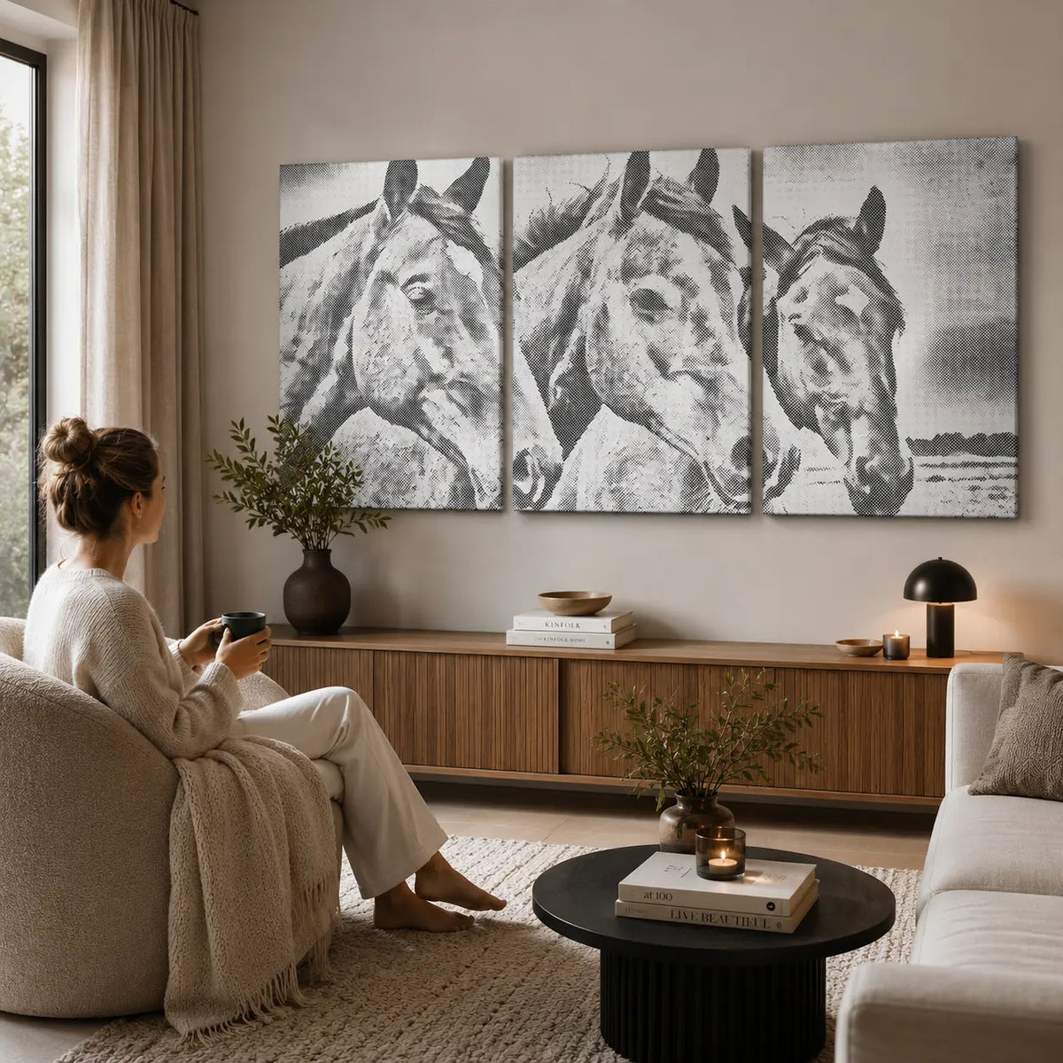 Horse Friends Triptych | Dot Painting Kit finished dot painting artwork