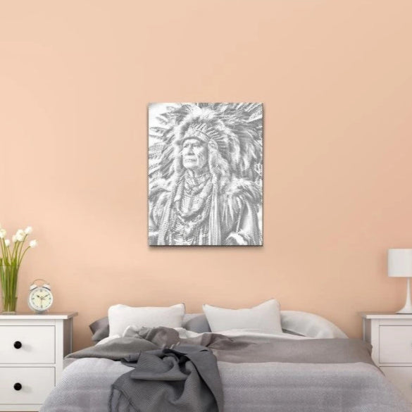 Dot Painting Indianerhäuptling – Detailliertes Punktmalerei Kunstwerk mit traditionellem Kopfschmuck