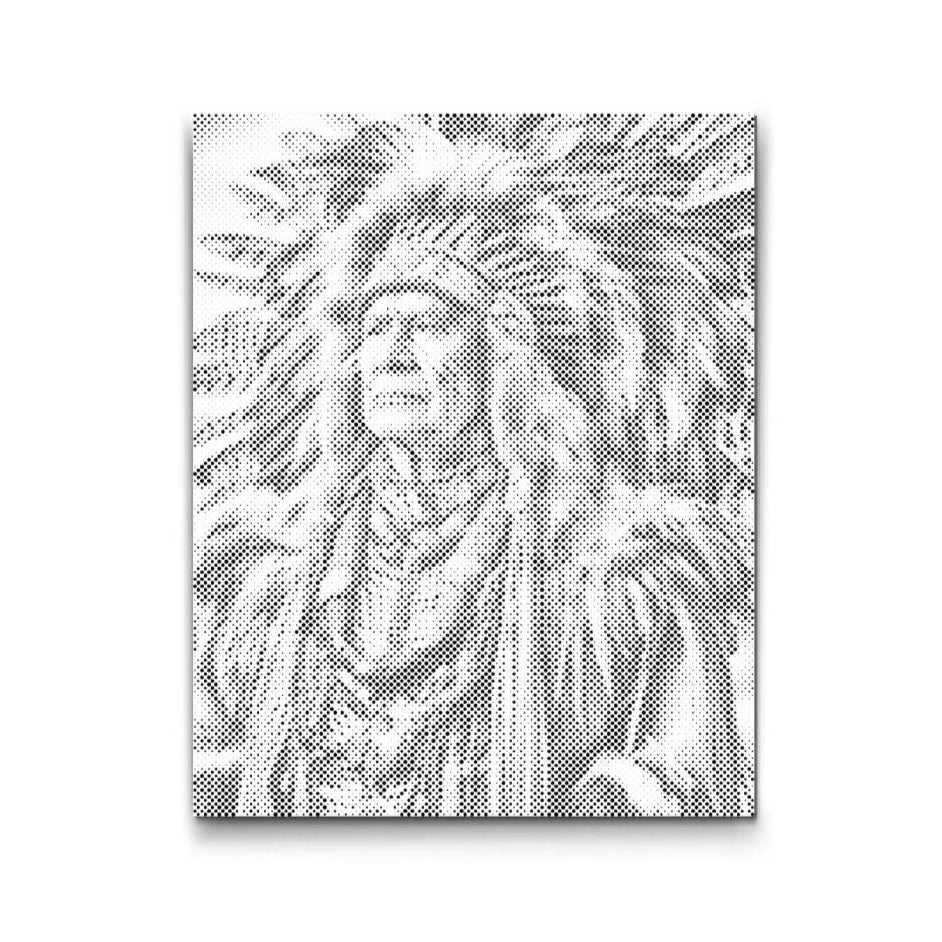 Dot Painting Indianerhäuptling – Porträt eines indigenen Anführers als Punkt-für-Punkt-Motiv mit kulturellem Ausdruck