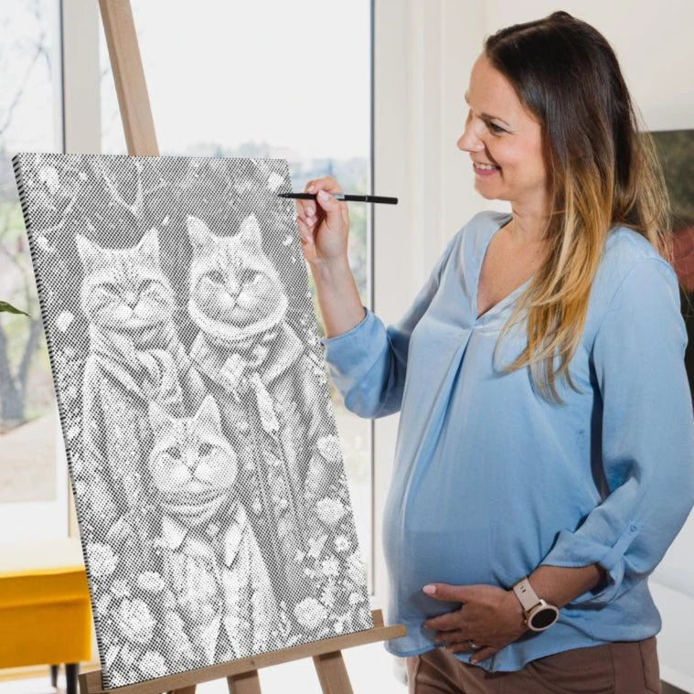 Cat Family | Dot Painting Kit som færdigt mal med prikker motiv