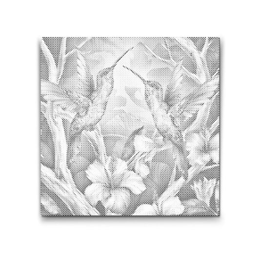 Dot Painting Kolibris zwischen Blumen – Punktmalerei Motiv mit schwebenden Vögeln & floraler Pracht