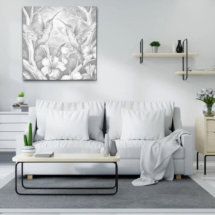 Hummingbirds Among Flowers | Dot Painting Kit som färdigt prickmålning motiv