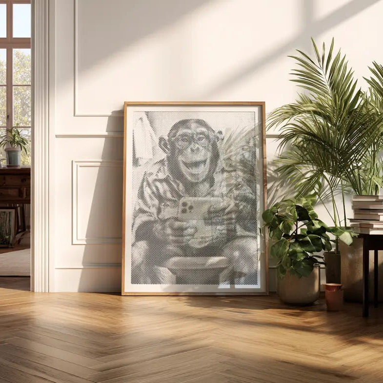 Laughing Monkey with Selfie | Dot Painting Kit som färdigt prickmålning motiv