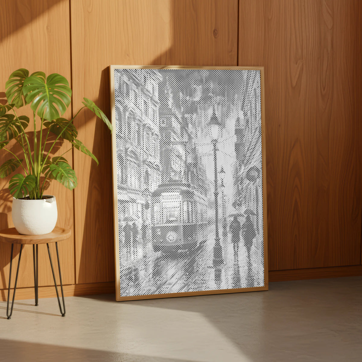 Night Tram in the Rain | Dot Painting Kit som færdigt mal med prikker motiv