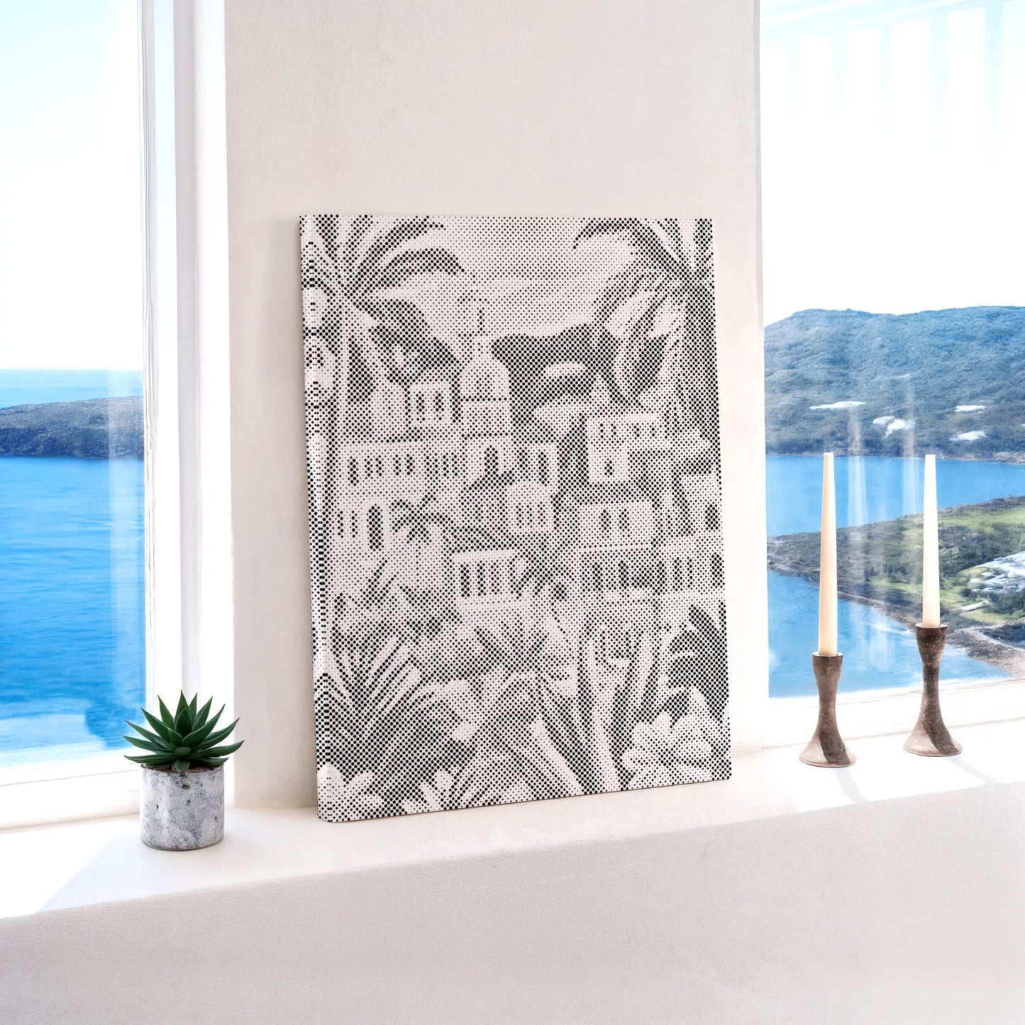amazing dot painting with view Palm City Mediterranean | Dot Painting
