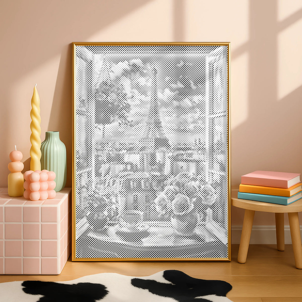 Paris Window View with Eiffel Tower | Dot Painting Kit som færdigt mal med prikker motiv