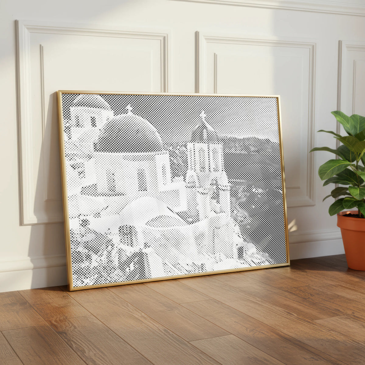 Santorini Domes by the Sea | Dot Painting Kit som færdigt mal med prikker motiv