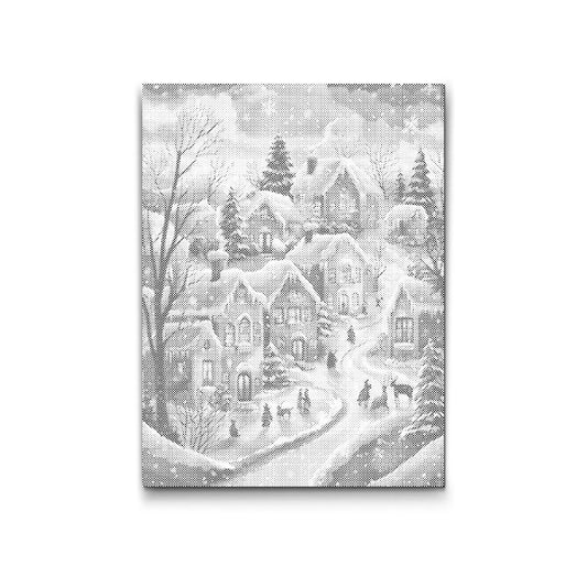 punktmalerei winterdorf im schnee vorlage