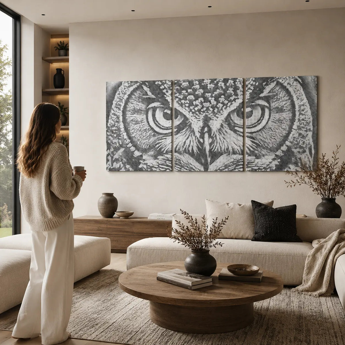 Wisdom of the Owl Triptych | Dot Painting Kit finished dot painting artwork