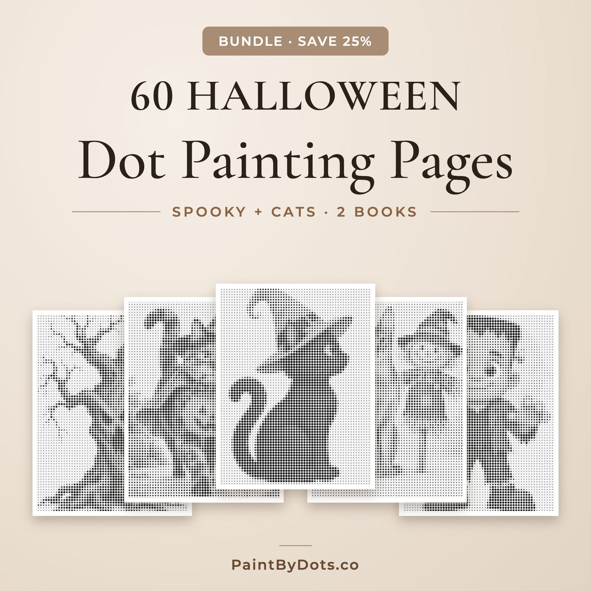 Halloween dot painting bundle with 60 printable pages from 2 books