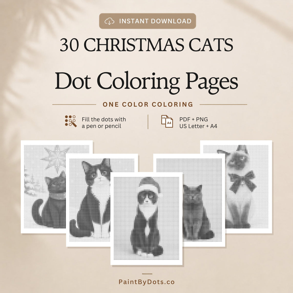 Christmas Cats dot painting digital download with 30 printable pages (dot painting)