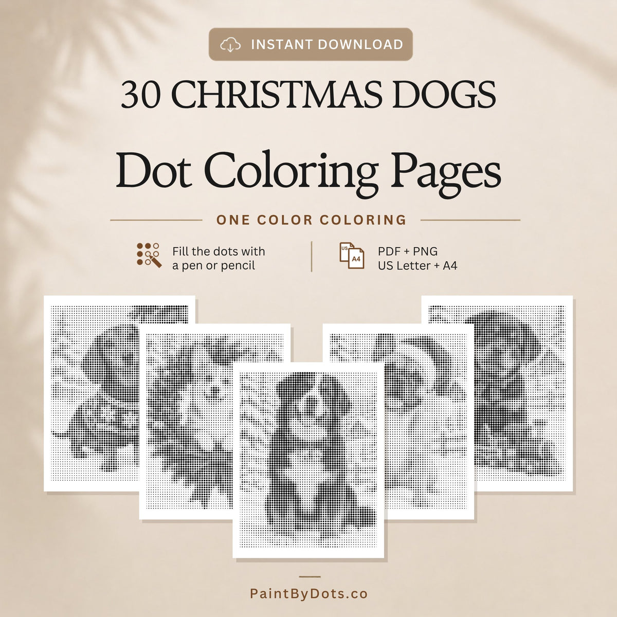 Christmas Dogs dot painting digital download with 30 printable pages (dot painting)