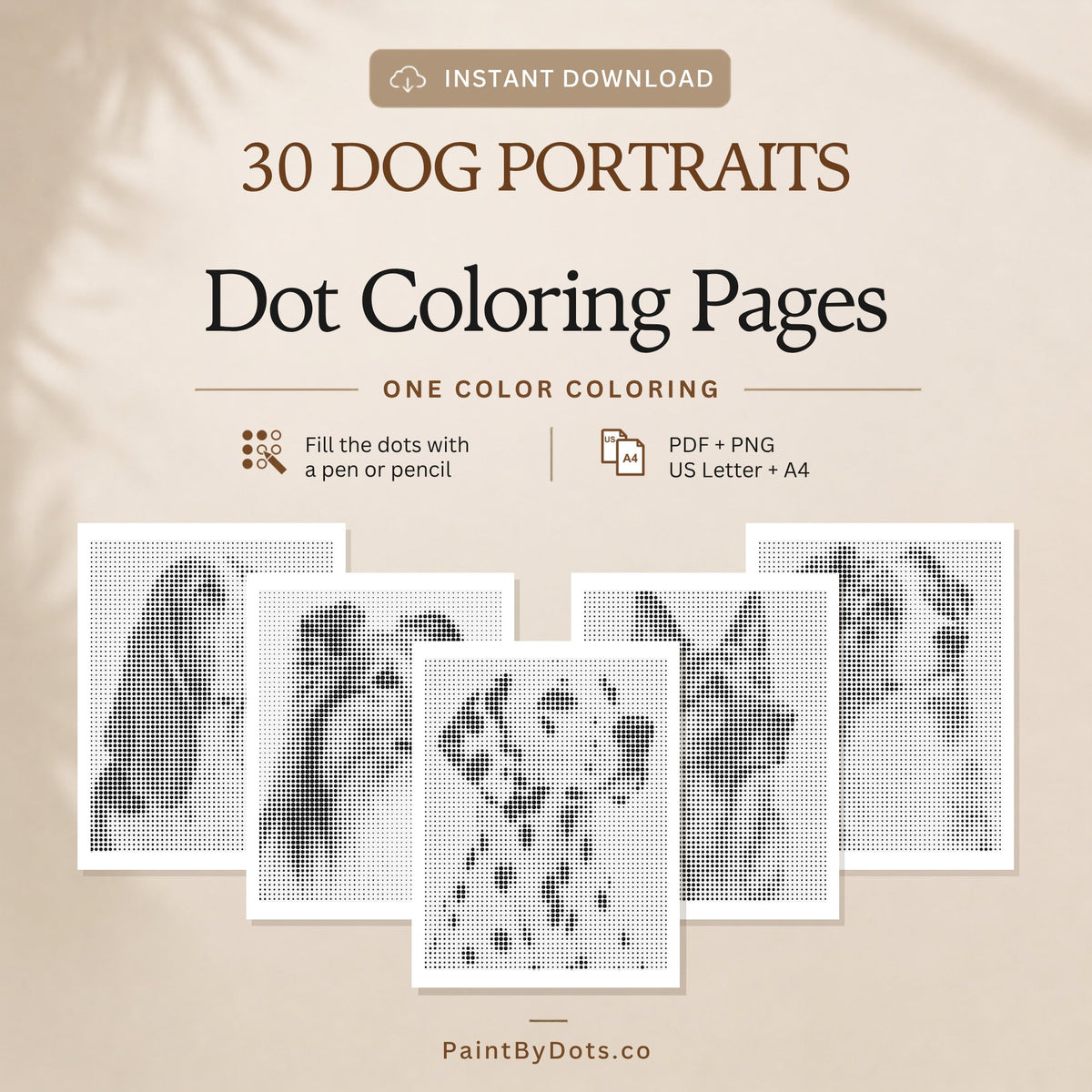 Dog Portraits dot painting digital download with 30 printable pages (dot painting)
