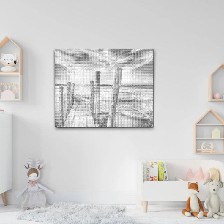 Dot Painting Set mit tropischem Strand und Abendhimmel