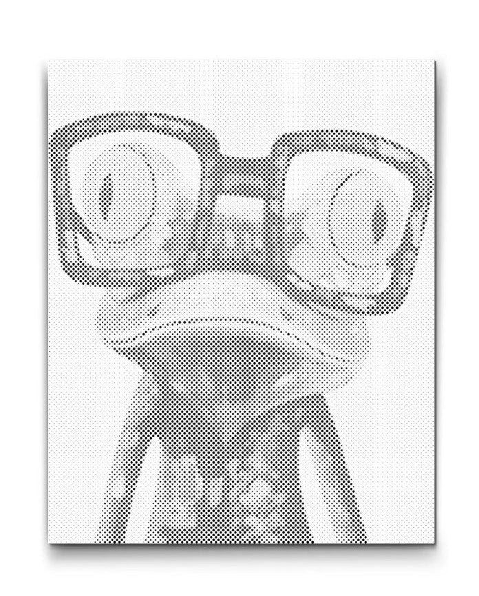 Dot Painting eines Froschs mit großer Brille – humorvolle und moderne Wandkunst mit verspieltem Charakter