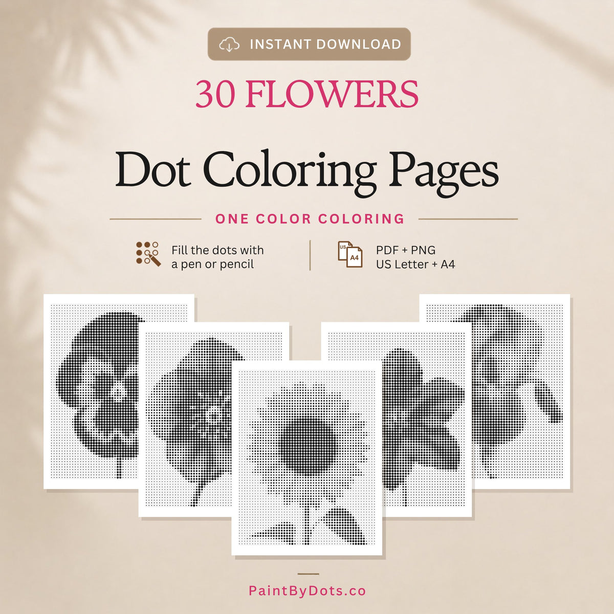 Flowers dot painting digital download with 30 printable pages (dot painting)
