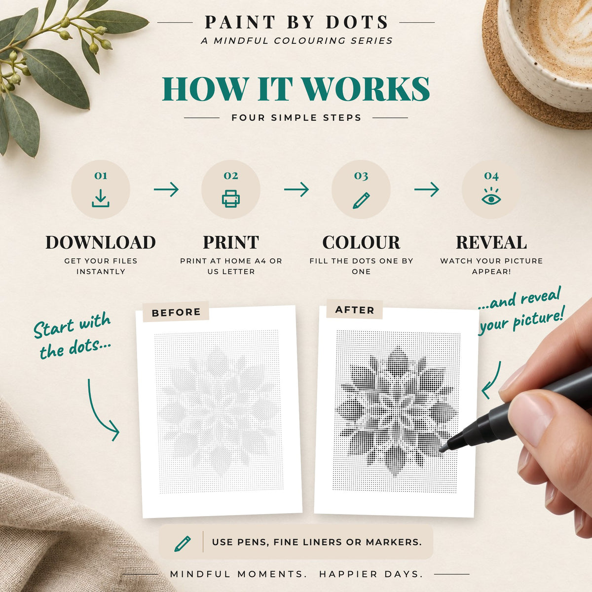 How to download, print and fill the circles in the Mandala dot painting book