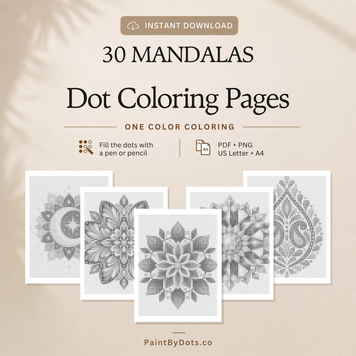 Mandala dot painting digital download with 30 printable pages (dot painting)