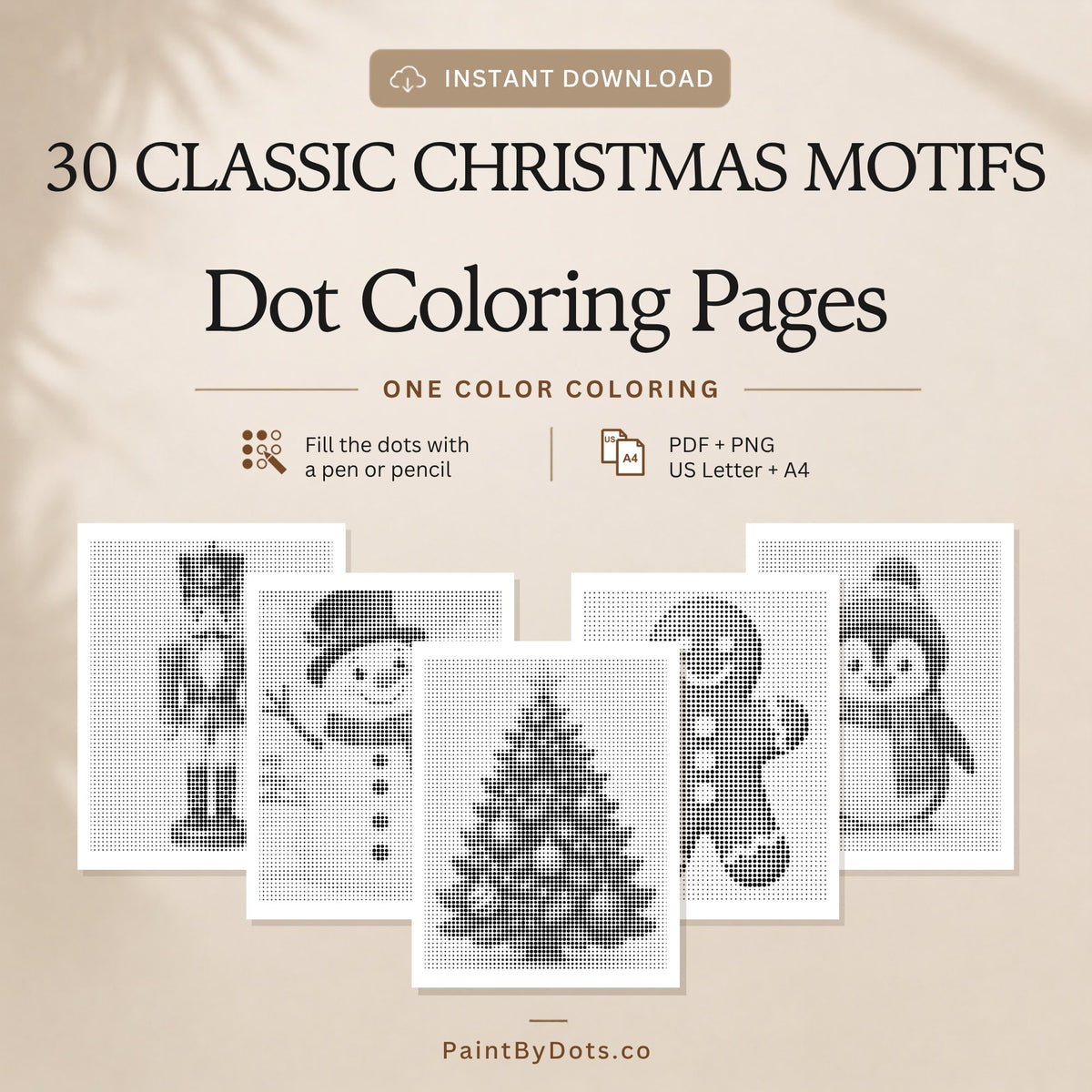 Easy Christmas dot painting digital download with 30 printable pages (dot painting)