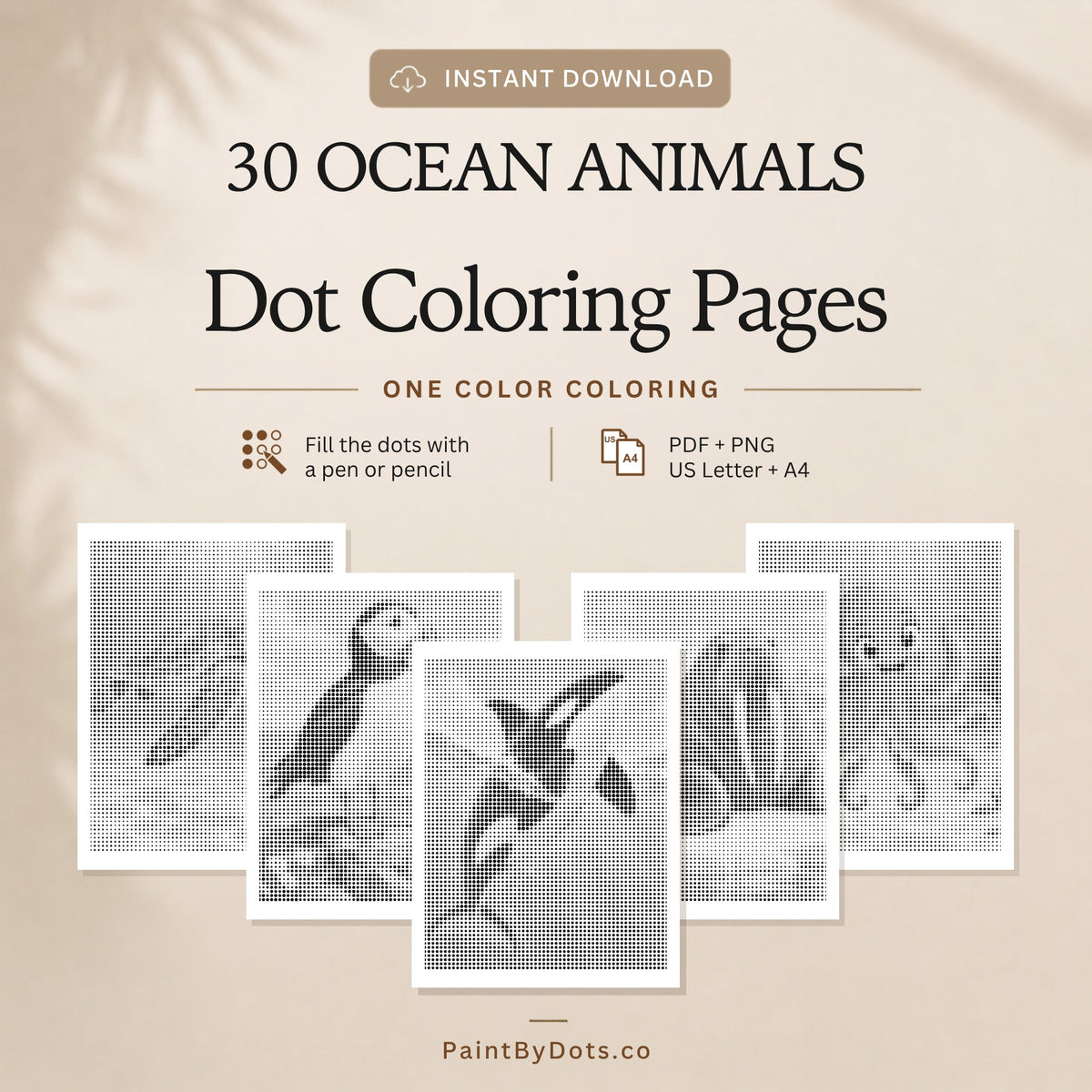 Ocean Animals dot painting digital download with 30 printable pages (dot painting)