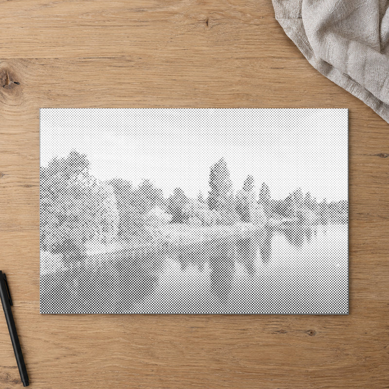 Dot-painting canvas “Hyde Park London”, seen from above on a worktable in soft daylight.
