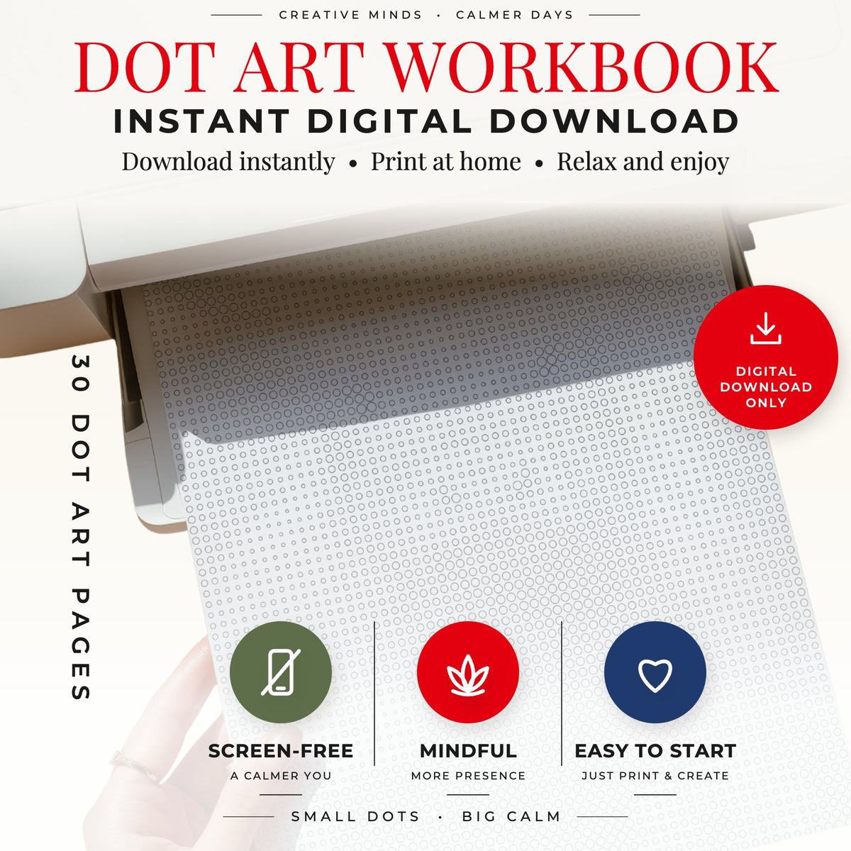 Printable Scandinavian Christmas dot painting book cover for US Letter and A4 PDF pages
